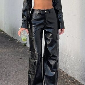 Black Faux Leather Flare Pants